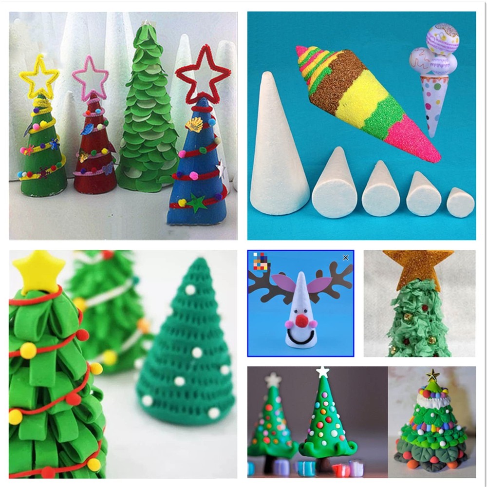 20 Pack White Foam Cones for Crafts 2x3.7in DIY Tree