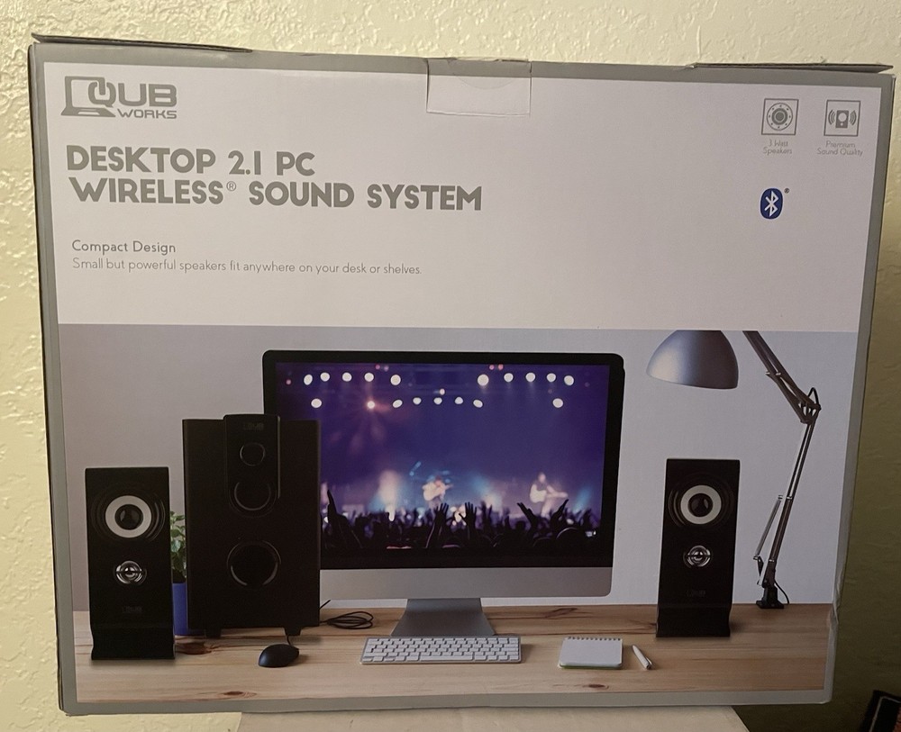Qub Works Desktop 2.1 PC Wireless Sound System NEW