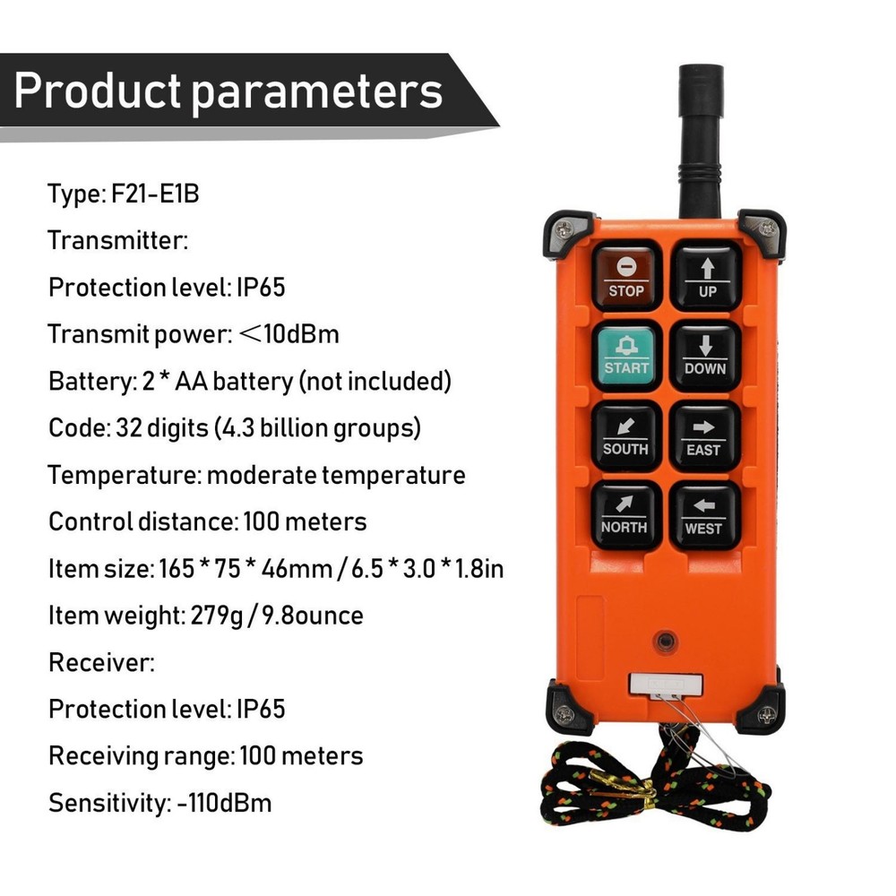 100M Transmitter+Receiver 12-72V Wireless Remote Control For Hoist Crane