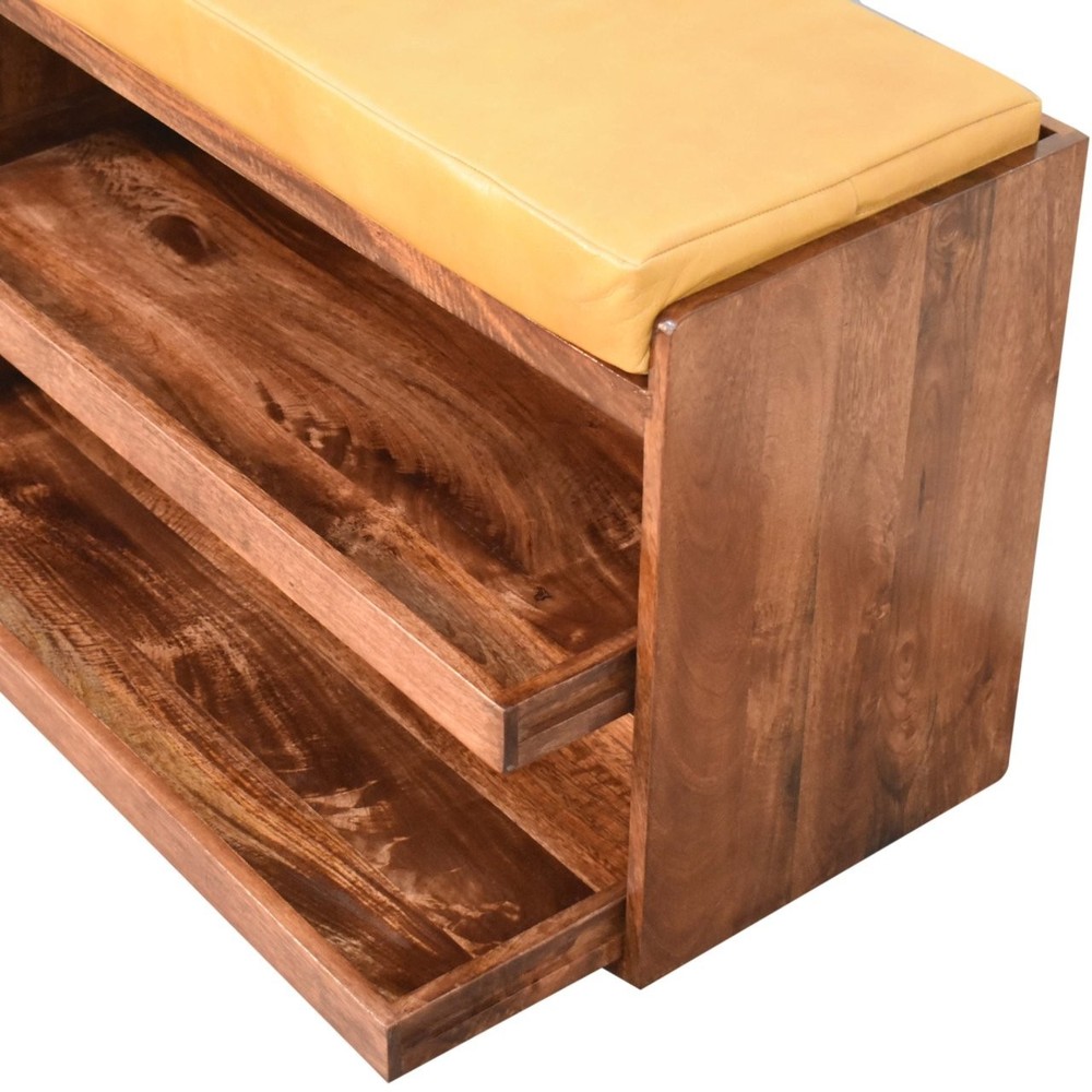 Buffalo Hide Honey Caramel Shoe Storage Bench
