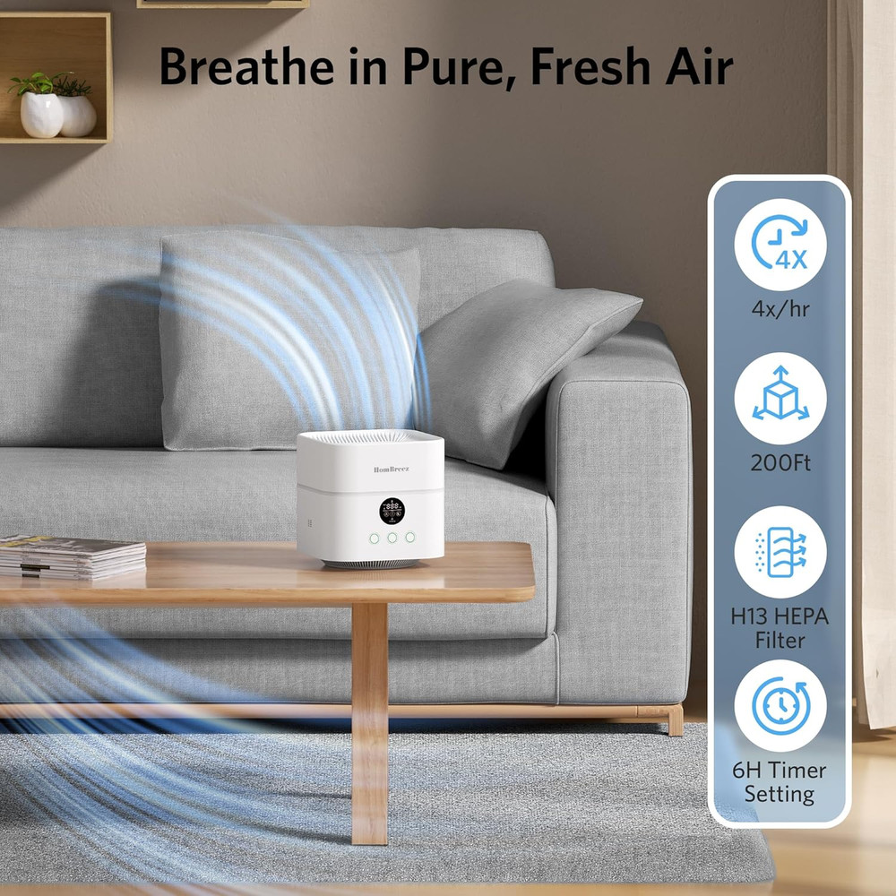 Smart Air Purifier & Humidifier Combo with HEPA Filter, APP Control, 200ft²