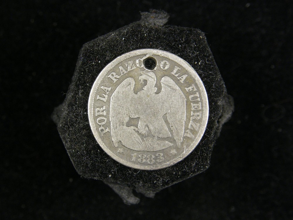 1883 Chile Un Decimo silver coin. 0.5 silver. Rare.
