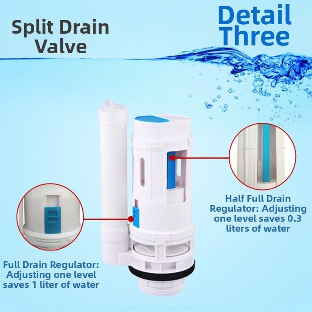 Dual Flush Valve Replacement ABS Plastic for Split Toilet Tank Water Saver