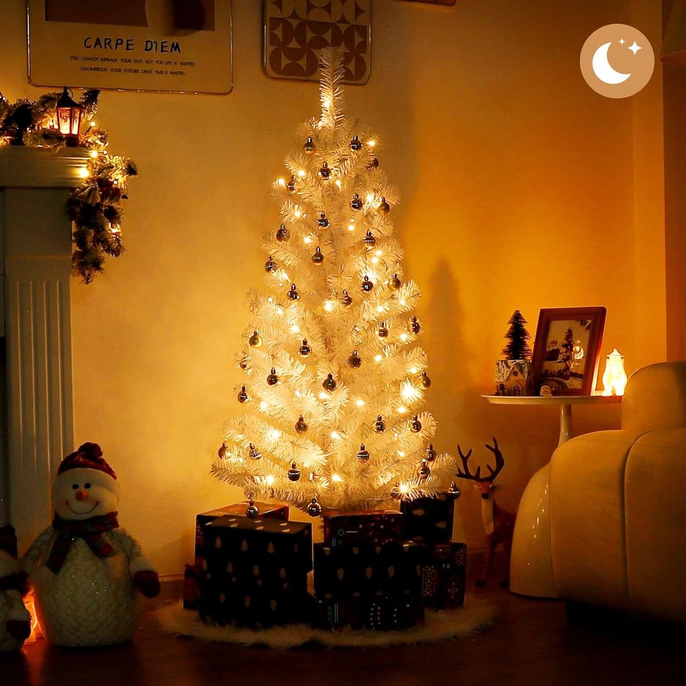 Decoway Pre-Lit Artificial Christmas Tree, Warm White Lights, Includes Stand, 4