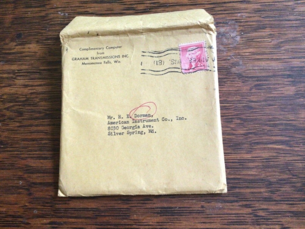 Graham Transmissions 1956 Patent Computer Variable Speed Drives Booklet Envelope