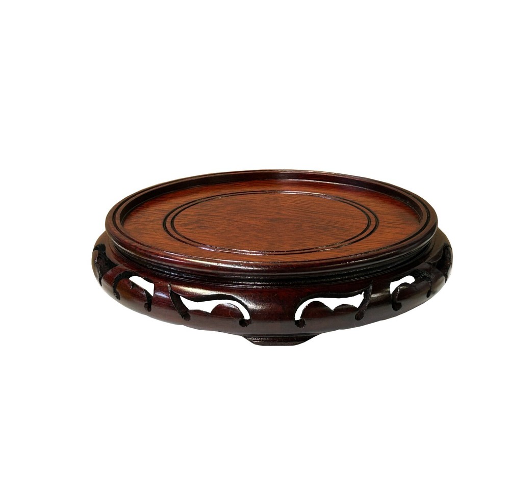 7" Brown Round Wave Motif Open Pattern Wood Display Stand Easel st1043C