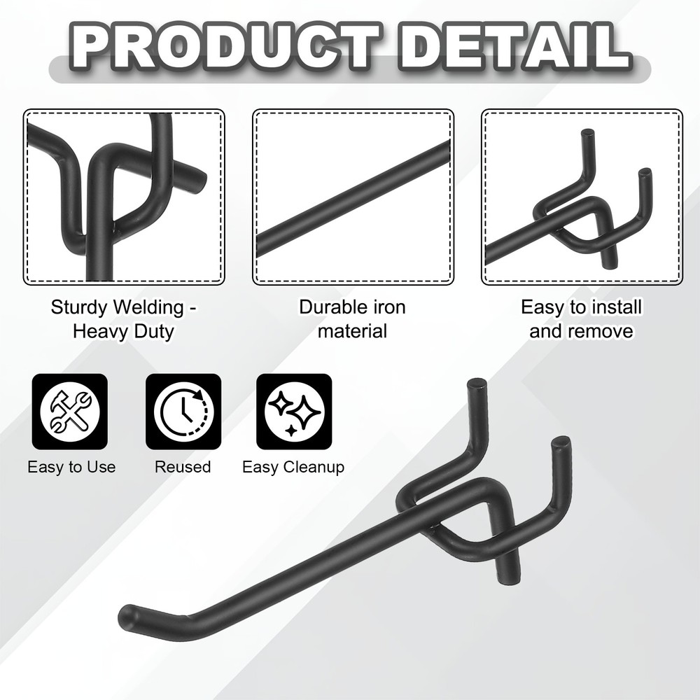 12 Pcs Pegboard Hooks, 3.9" Peg Board Hooks Kit, Black (1mm)