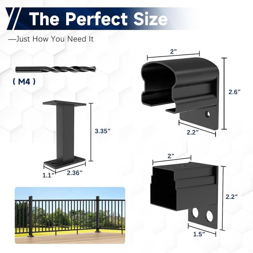 4 Pack Aluminum Deck Railing Bracket Connector with Level Foot & Drill, Fixed Ra