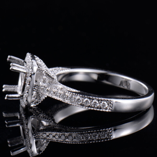 Solid 18K White Gold Natural Diamond Engagment Ring Setting Round 6.5mm