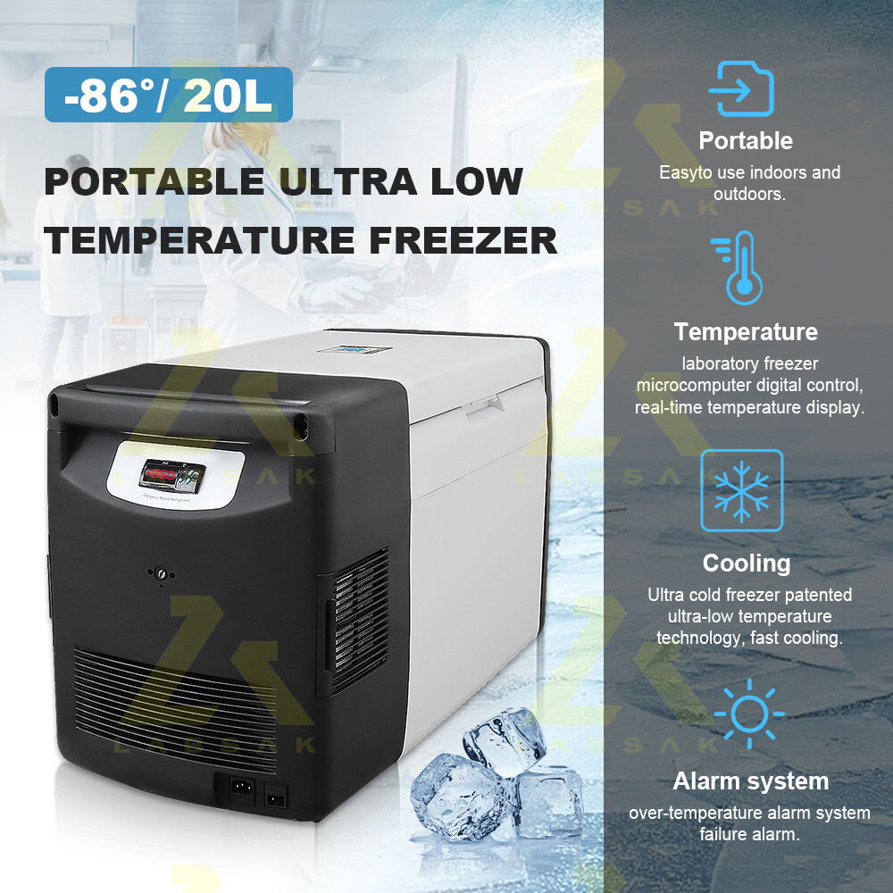 20L Black -86° Ultra-Low Temperature Freezer Laboratory Samples Storage Fridge