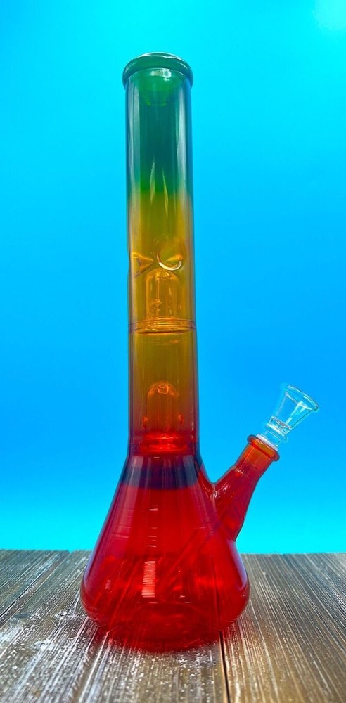12" Glass Water Pipe Bong W/ Double Percolators Thick Rasta Hookah