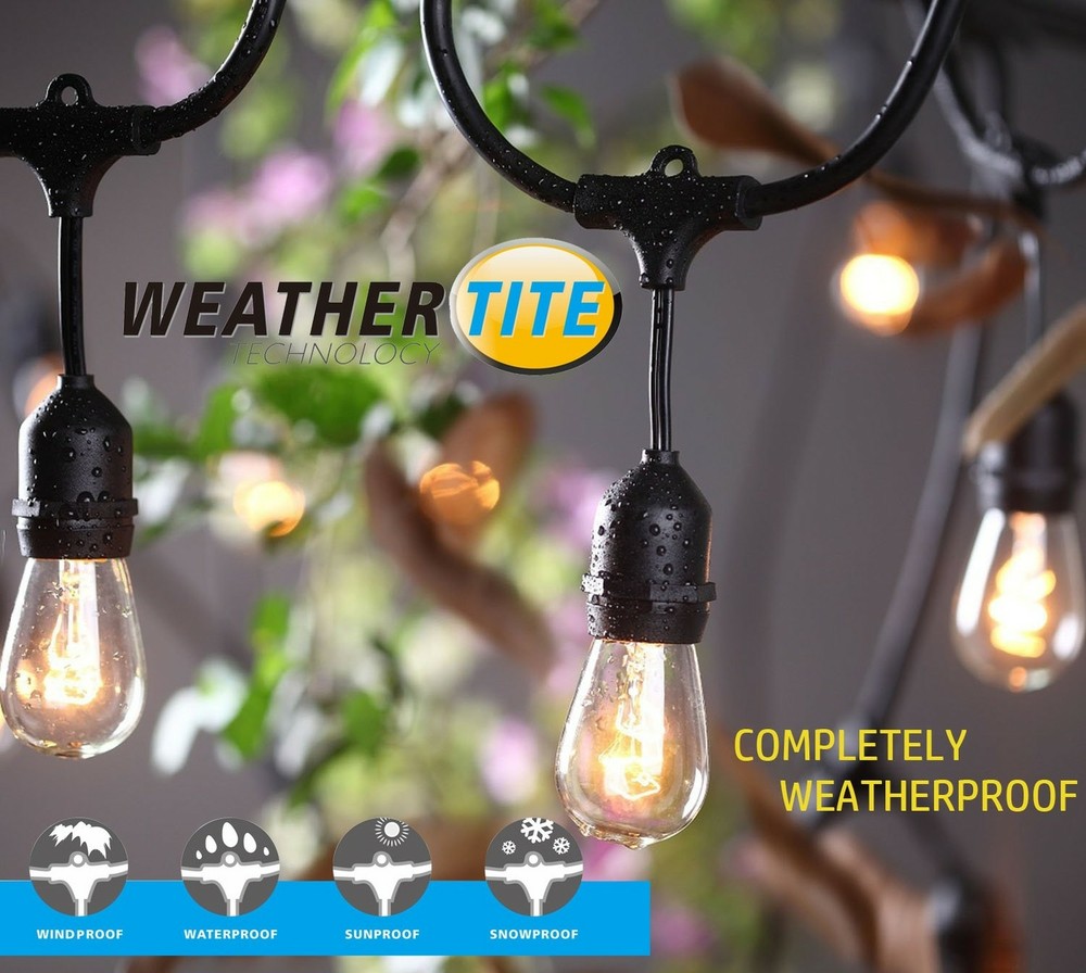 Bioluz LED Outdoor String Lights, 49Ft LED Weatherproof Connectable String Li...
