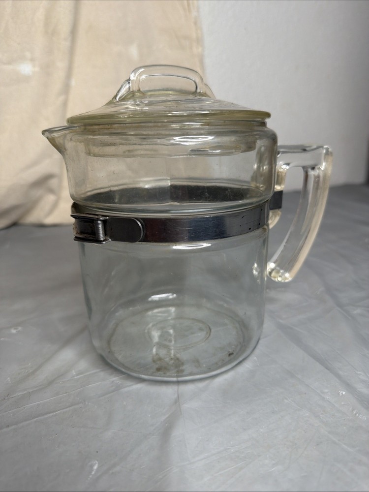 Pyrex Flame Ware 4 Cup Glass Percolator 7824B Pot & Lid  No Inserts
