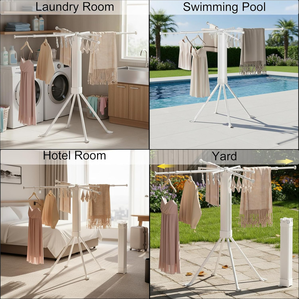 Folding Drying Rack with 16 Clips - Indoor & Outdoor Clothes Drying Solution