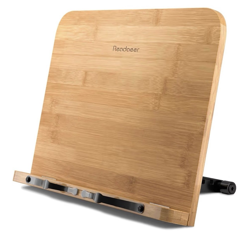 Large Book Cookbook Stand Bamboo Adjustable & Foldable Kitchen Reading Rest