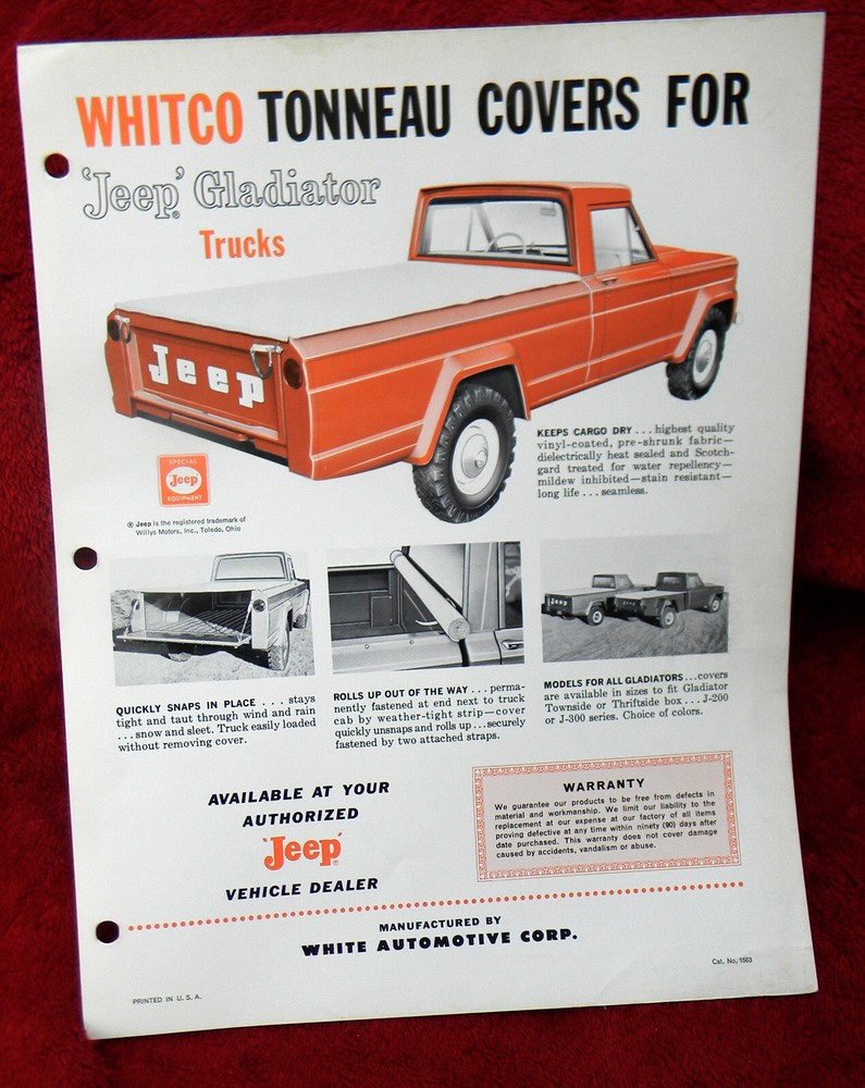 JEEP Special Equip WHITCO "TONNEAU" COVERS for "JEEP" GLADIATOR GLOSSY INSERT