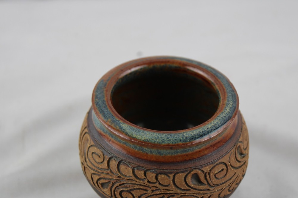 Small Studio Pottery Carved Pot Signed Blander