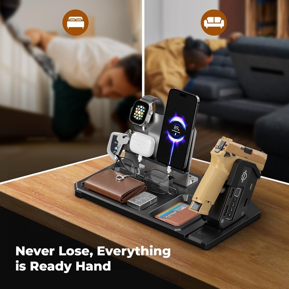 Quick Access Gun Rack Trigger Lock Desk Nightstand Organizer