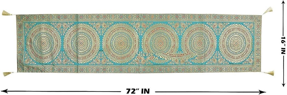 Indian Wedding Green Decor Table Runner Boho Brocade Elephant Linen Tablecloth