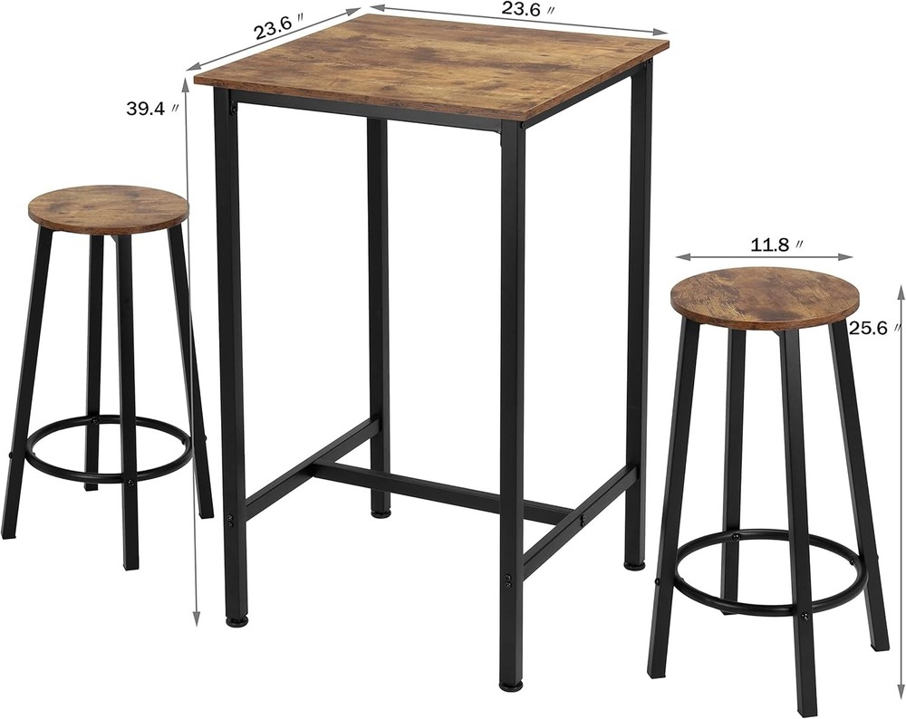 Bar Table Set 23.6" Pub Table High Top Table Square Bar Height Table Bar Table