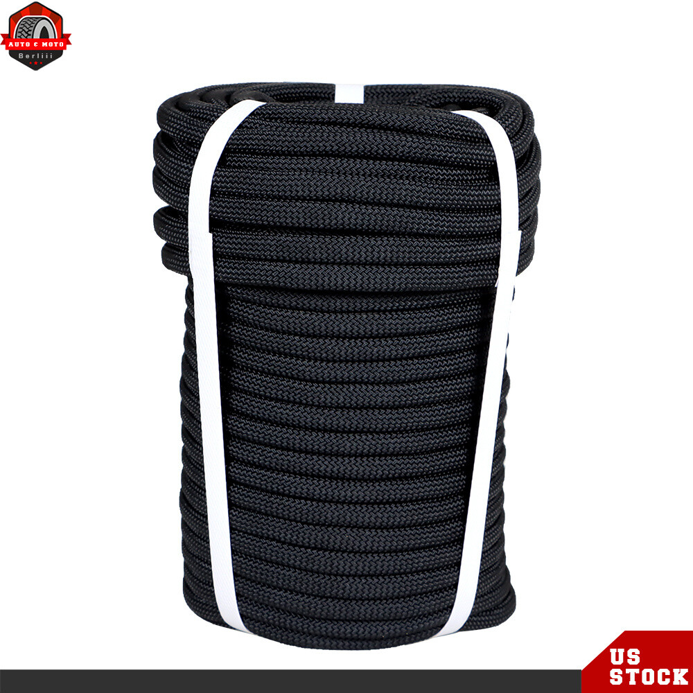 3/8" × 100' Black Polyest Rope  High Strong Pulling 3520Lbs Braided Rope