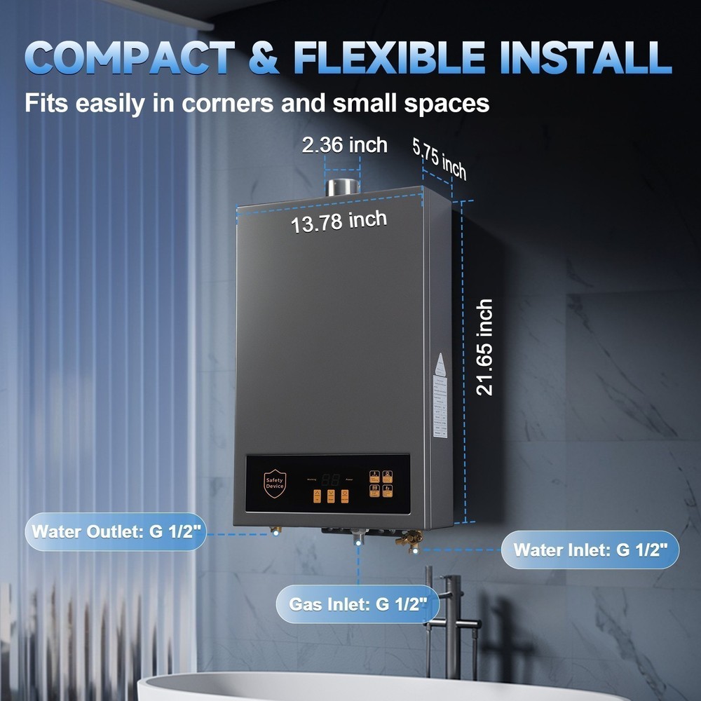 80,000 BTU Constant Propane Tankless Water Heater 3.6GPM 110V Digital Display