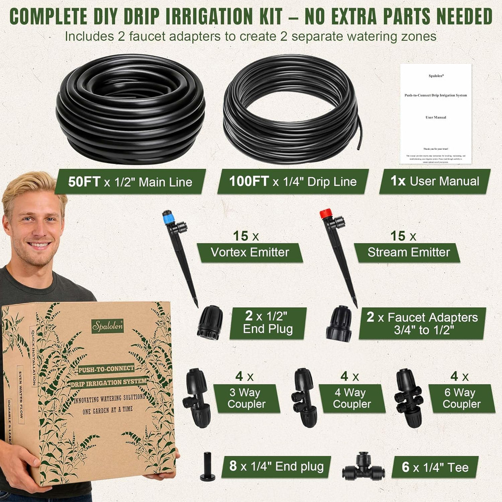 Push-To-Connect Drip Irrigation System Adjustable Irrigation System for Garden R