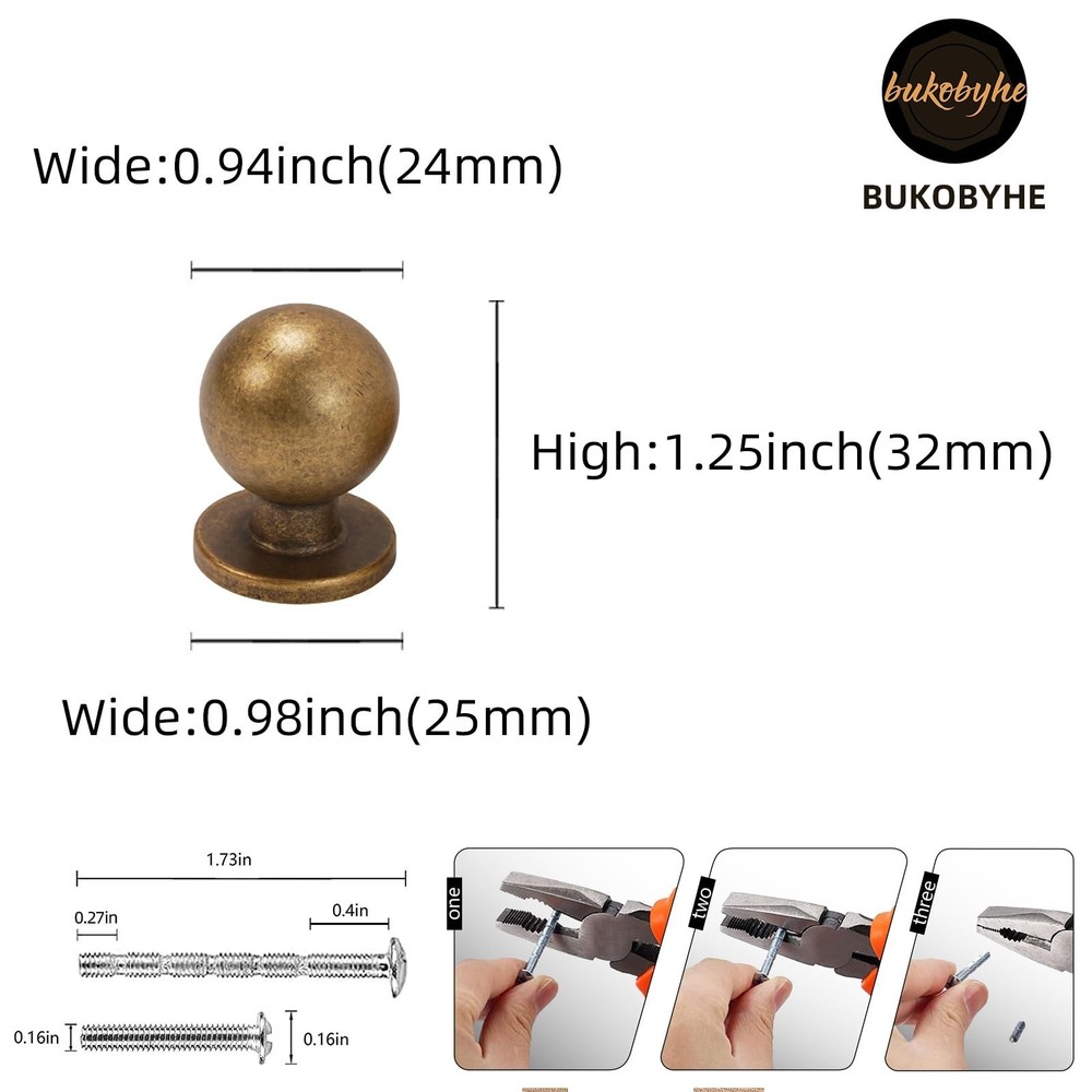 10 Pack Antique Brass Cabinet Handles and Knobs - Vintage Drawer Knobs, Kitch...