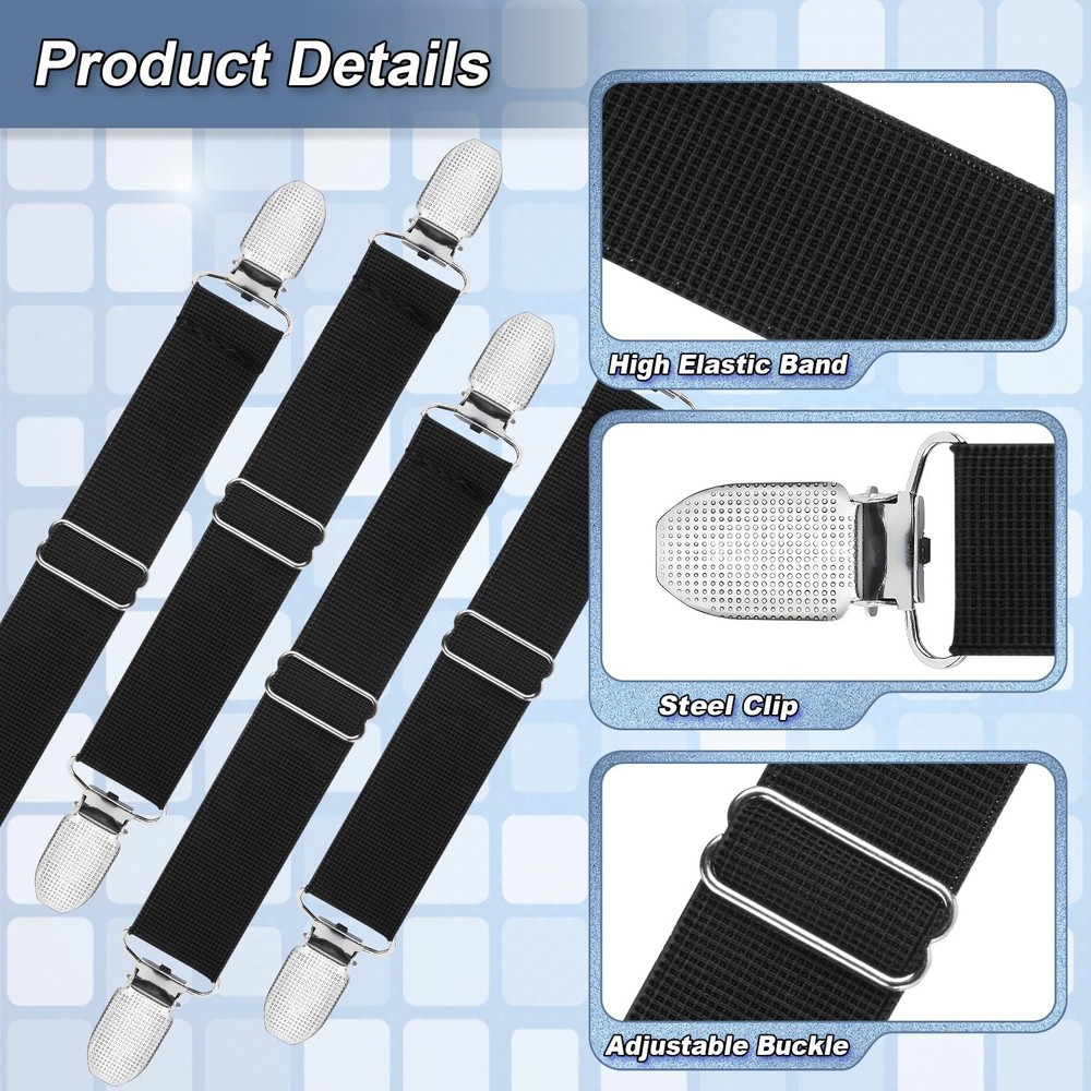 Cosmos 4 Pcs Adjustable Elastic Boot Straps Stirrup Pants Clips Black