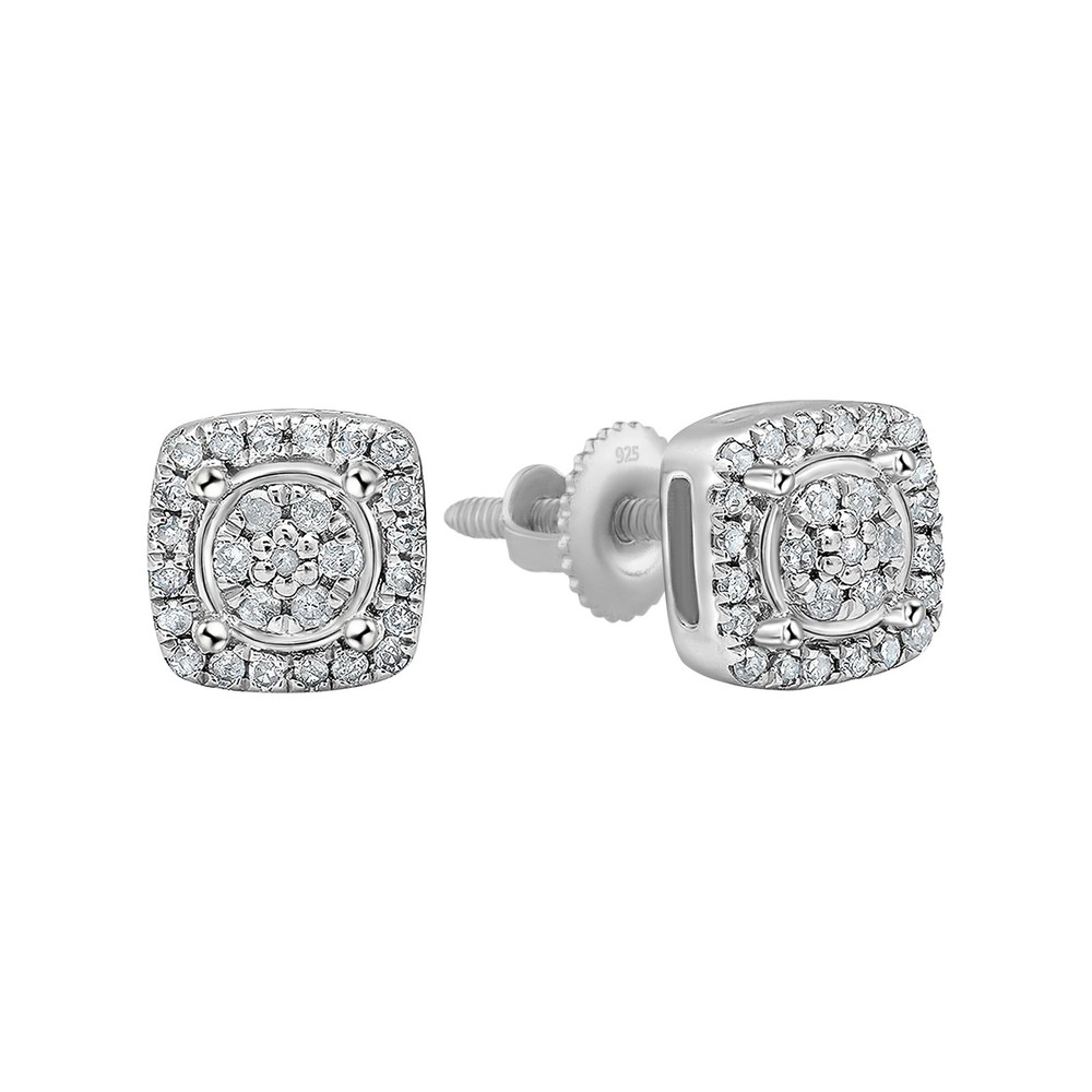 Dazzlingrock Collection 0.20 Carat Round White Diamond Cushion Cluster Stud E...