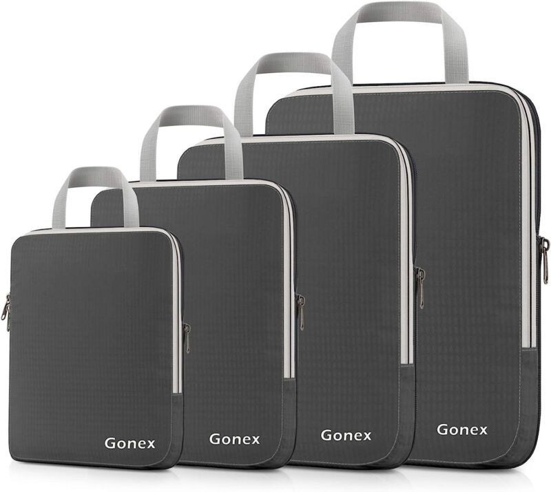 Gonex Compression Packing Cubes, 3pcs/4pcs XL+L+M+S, 4 PCS Deep Gray