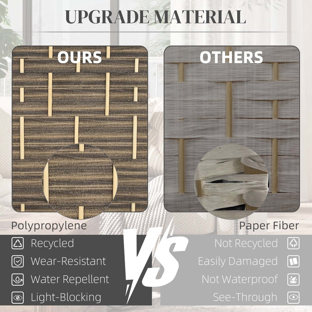 4 Panel Room Divider Hand-Woven Freestanding Partition
