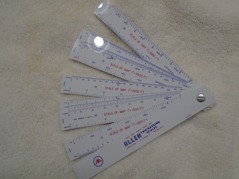 1939 Allen Engineering Scales drafting rulers and protective case
