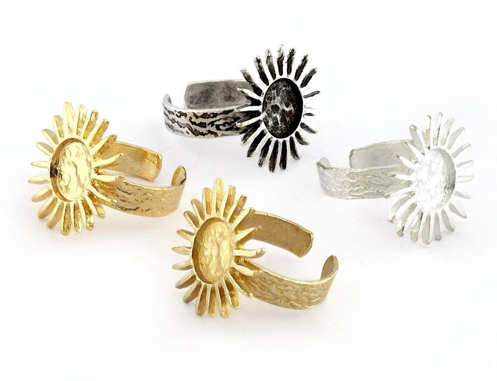Sun Ring Adjustable Raw Brass,Antique Silver Shiny silver-gold (8us) 5352