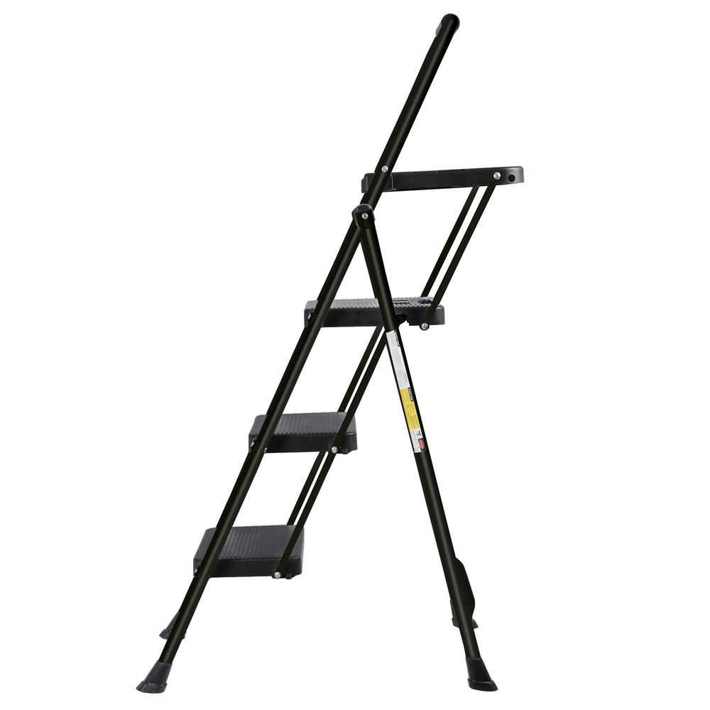 Step Ladder Sturdy 4 Step Ladder with Tool Platform Multipurpose Home Black