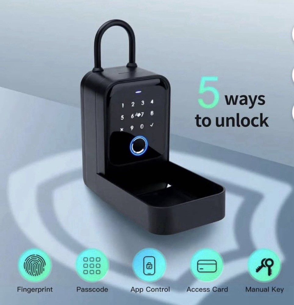 Black Smart Key Safe Box Fingerprint Passcode App Access Card Manual Key Unlock