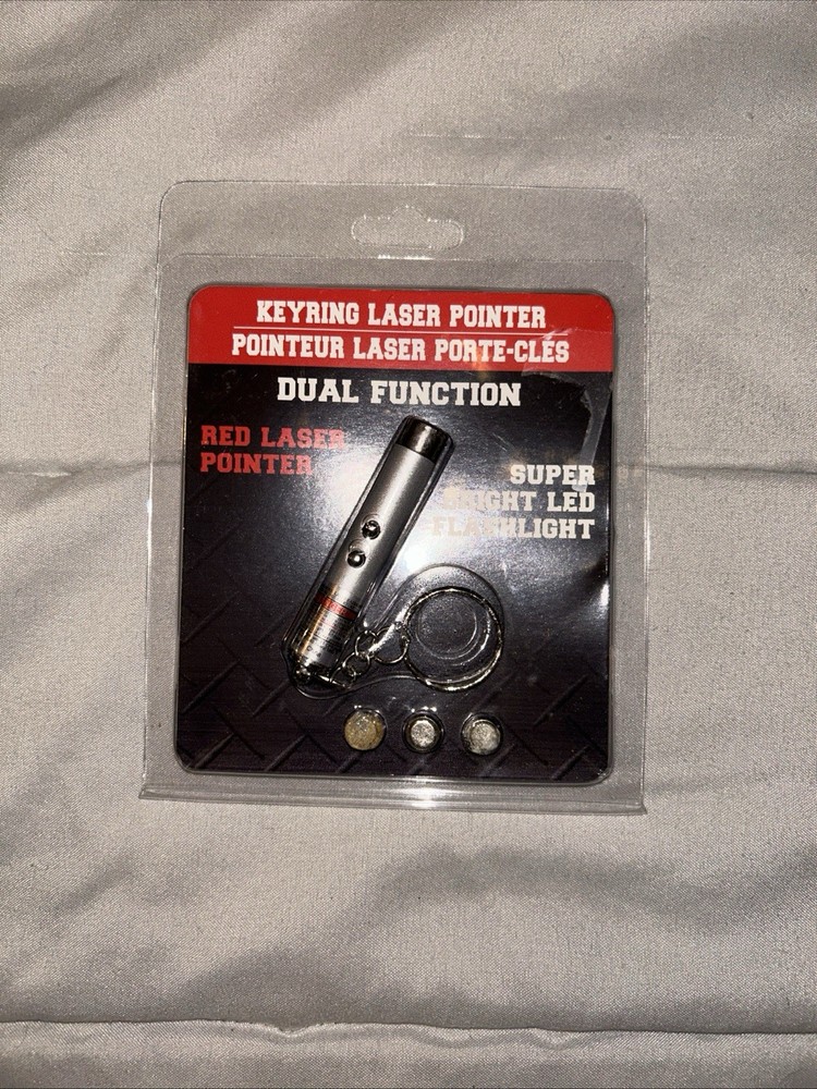 Dual Function Red Laser Pointer/Bright LED Flashlight Keyring No Extra Batteries