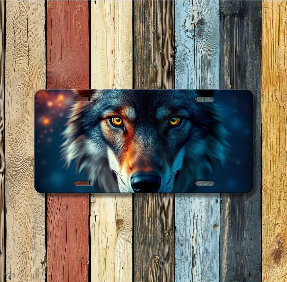 Unique Wolf License Plate Optional Text Auto Tag Holiday Gift