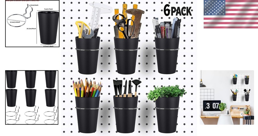 6 Set Ring Style Pegboard Hooks with Cups - Durable Storage for Crafts & Garage