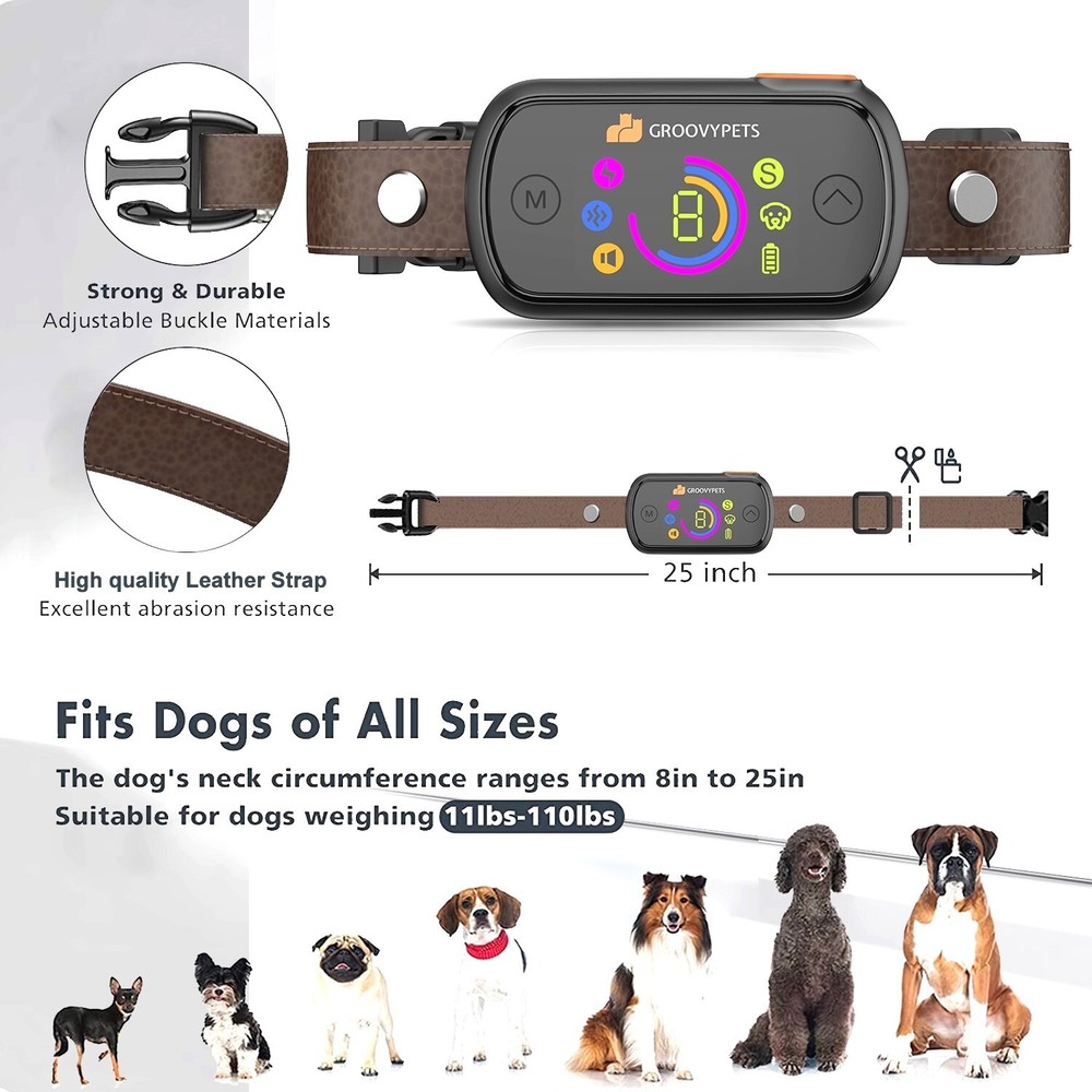 Waterproof Leatherette Strap Auto Anti bark Dog Training Shock Collar Device
