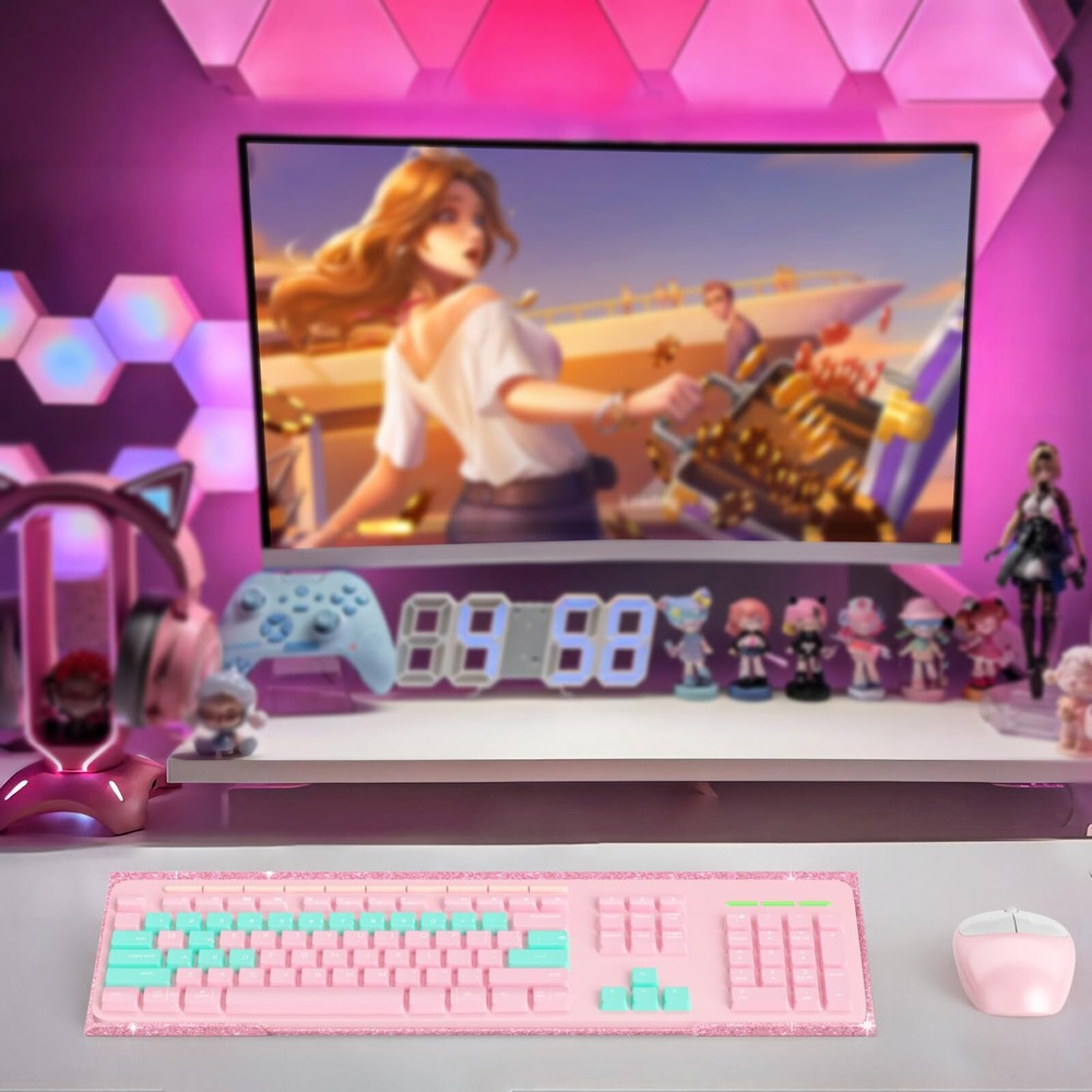 Ergonomic Computer Keyboard Stand - Glitter Pink Acrylic Keyboard Riser Tilte...