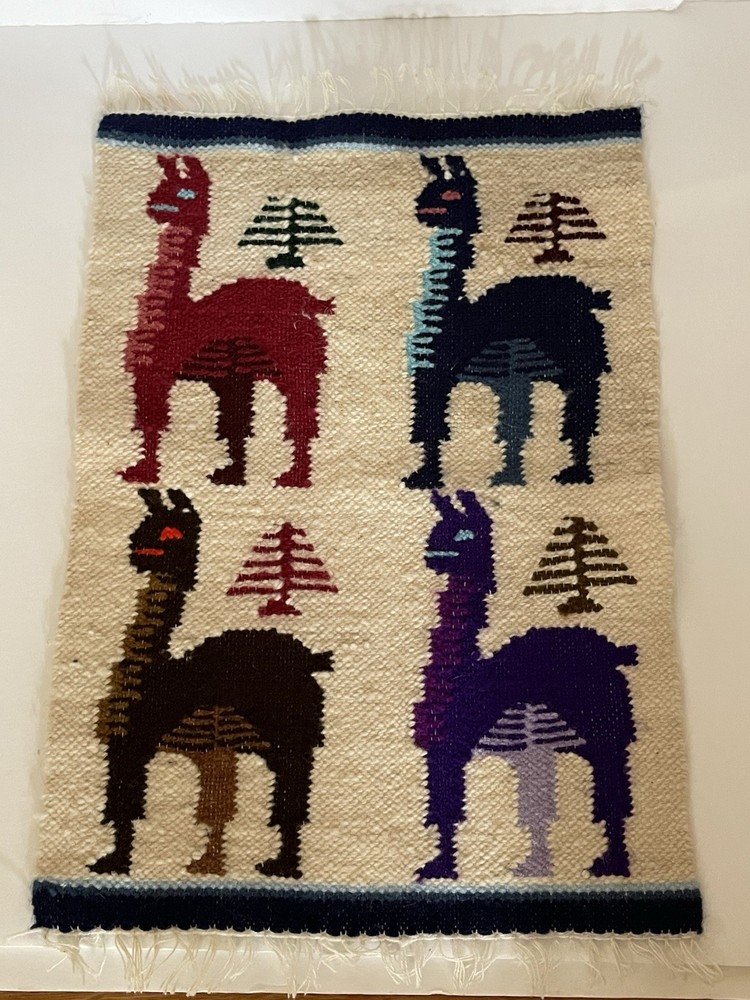 Peruvian colorful handwoven wool wall hangings-Llama, and Peruvian figures