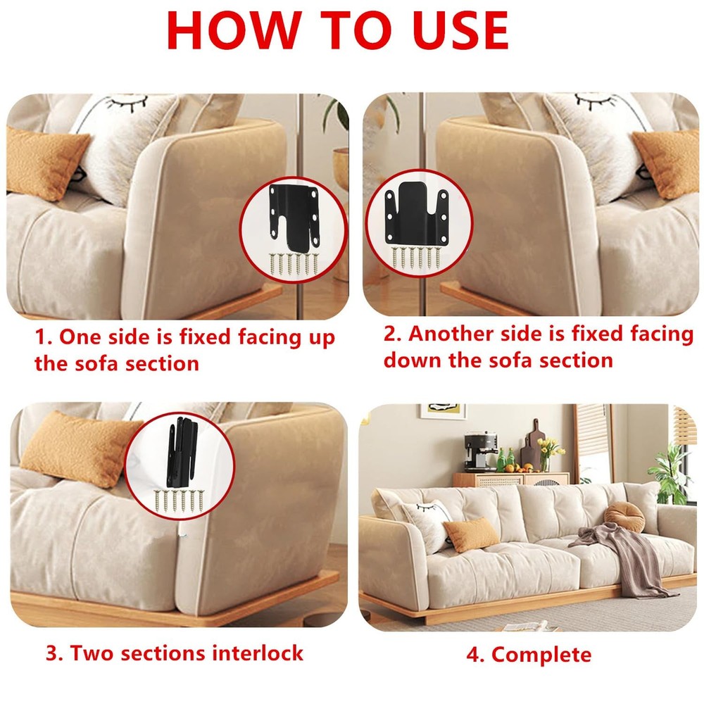 ANTFEES Universal Sectional Sofa Interlocking, 8 sofa connector-8, Black