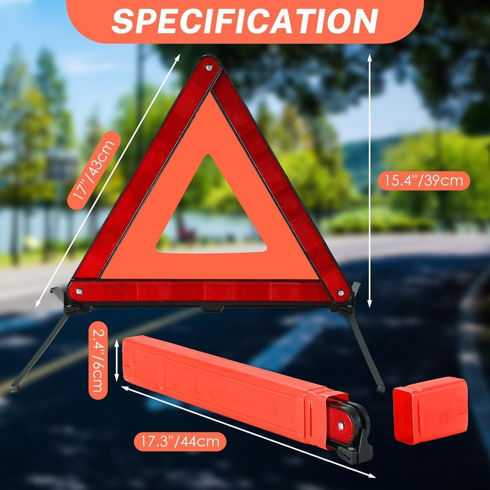 3 Pack Emergency Warning Triangles Reflective Roadside Safety Triangle Kit with