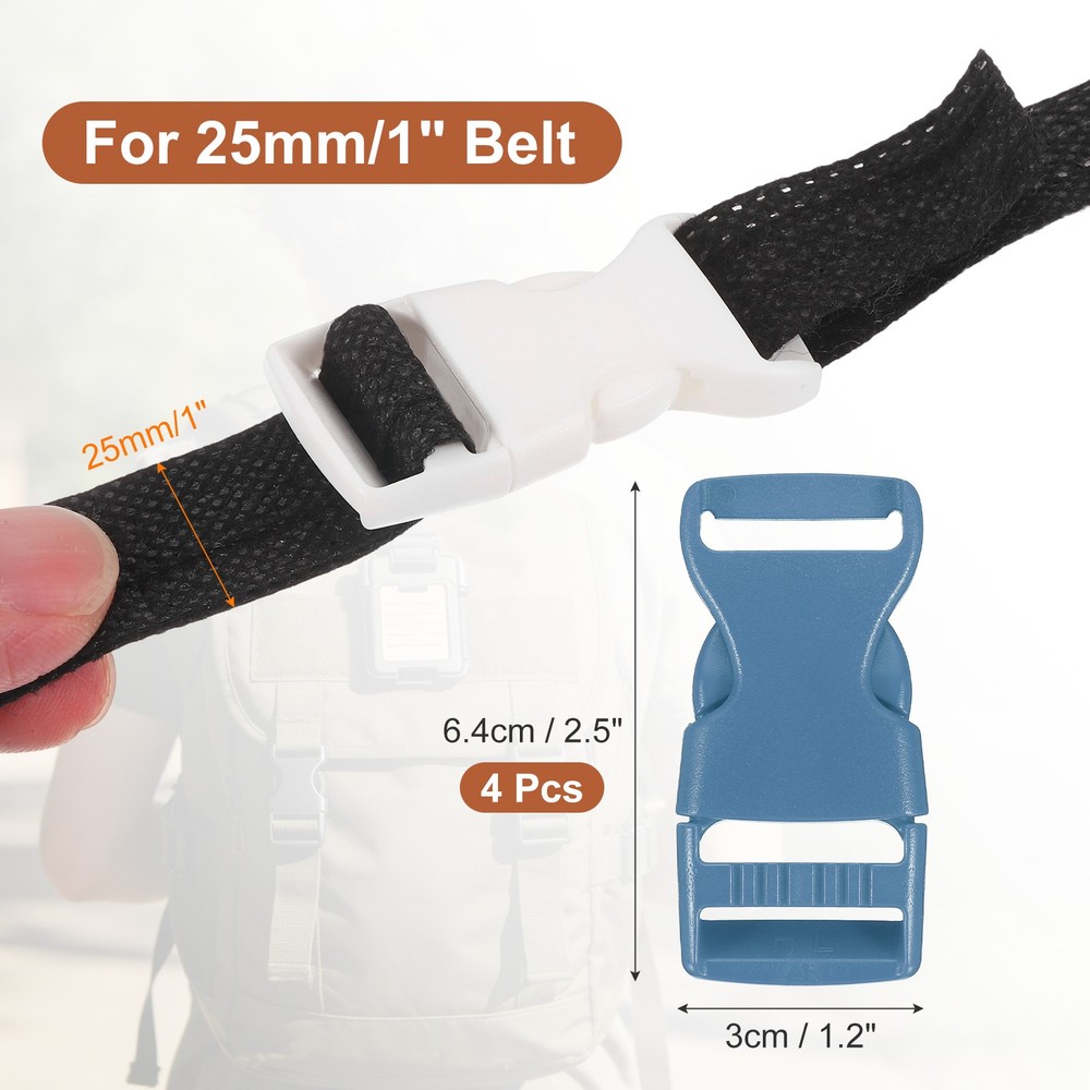 4 Pack Quick Side Release Buckle, 1" Plastic Buckle Clip, Gray Blue