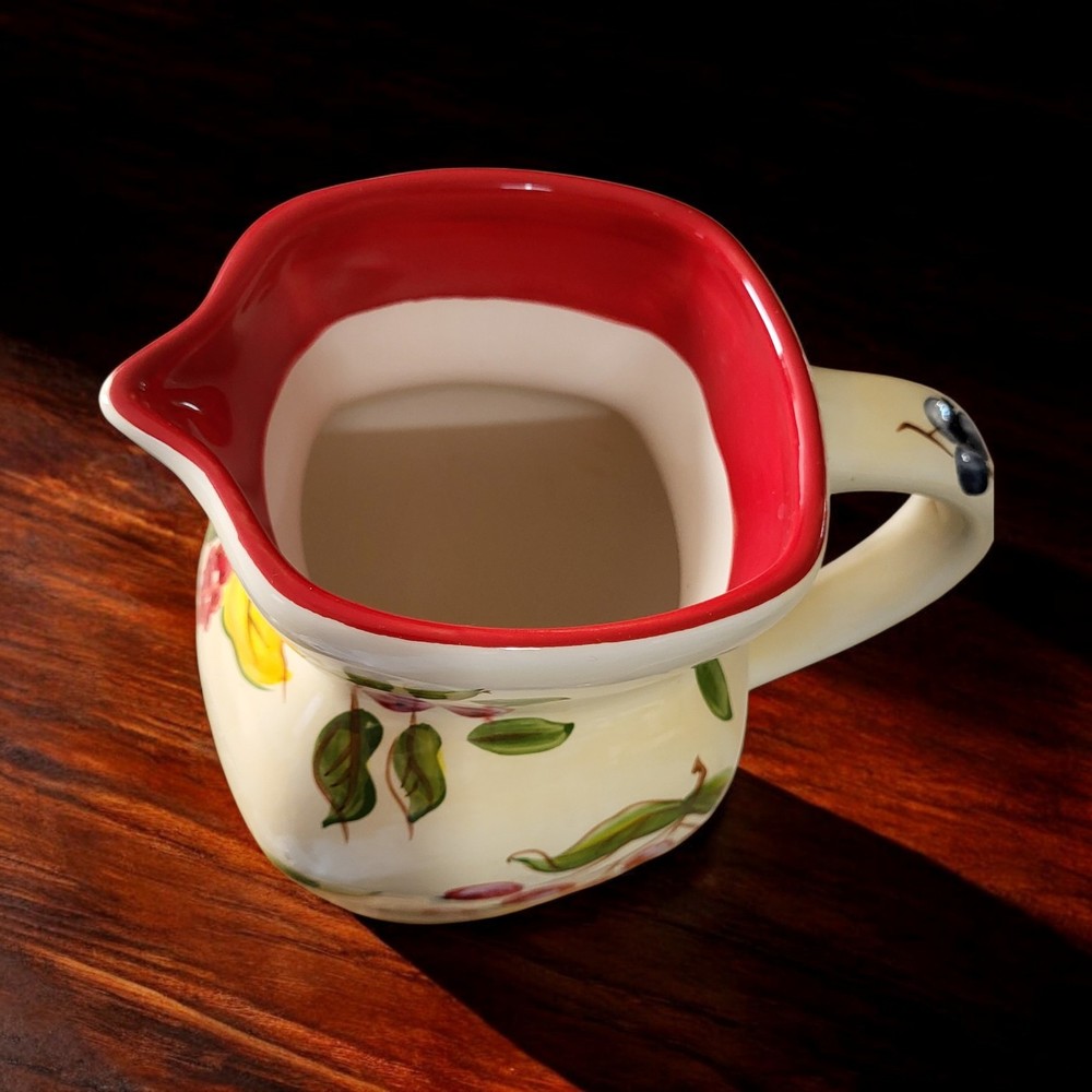 1983 FTD Hand Painted Ceramic SQUARE Top PITCHER - Blueberries & Cherries