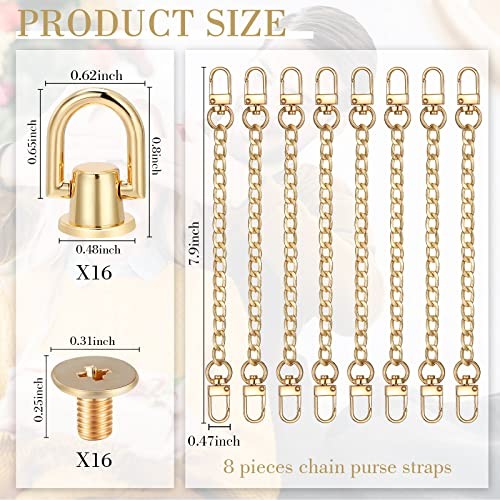 24 Pcs Purse Chain Strap D Ring Rivets Set Flat Purse Strap Extender