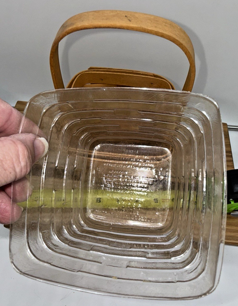 Longaberger Small Square Basket w/ Protector – Fixed Handle, Signed, Handwoven