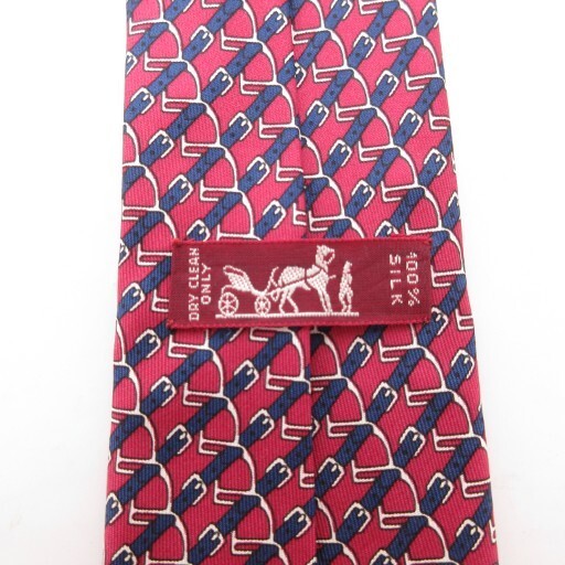 HERMES in excellent condition regular tie all over pattern logo silk red navy AE