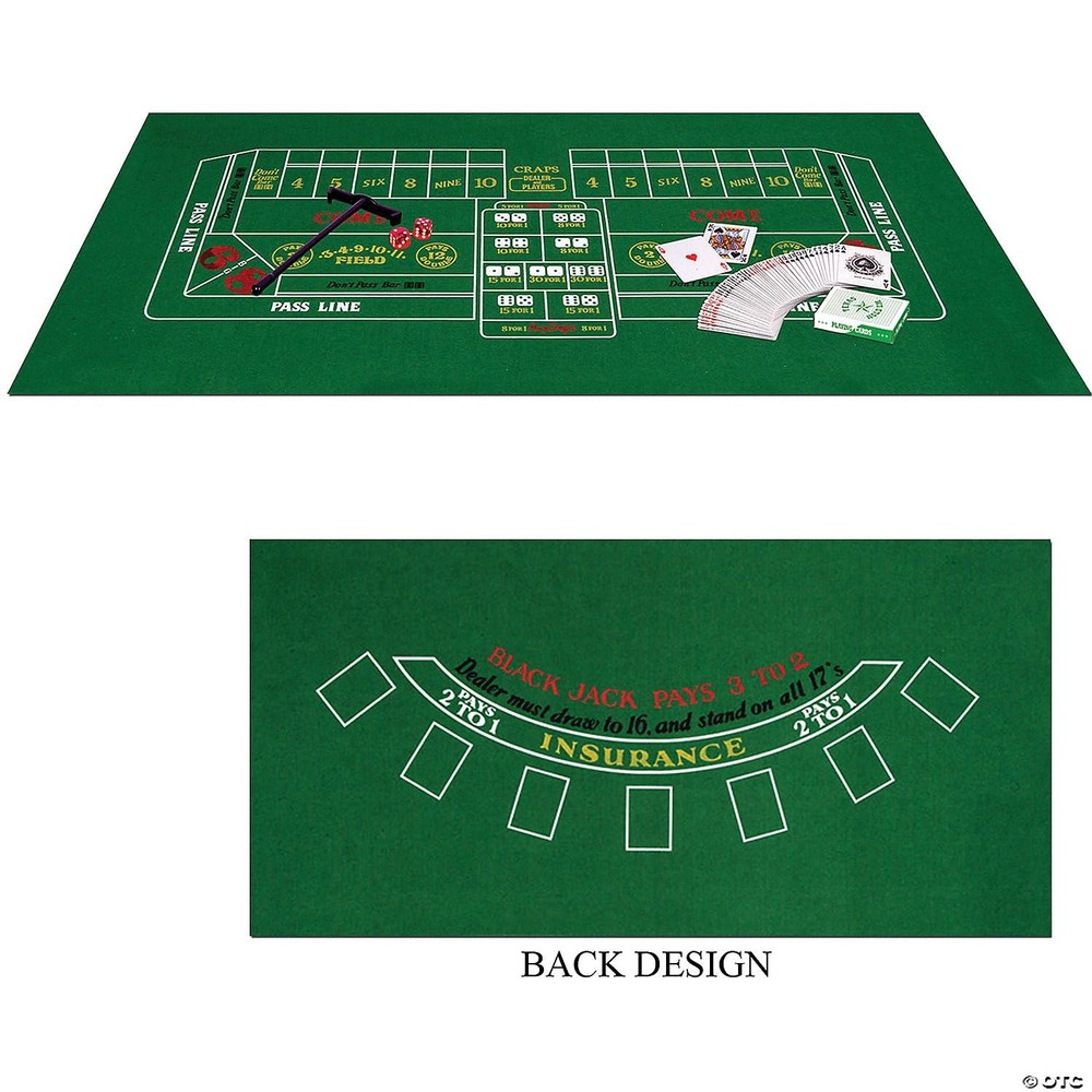 Beistle Blackjack/Craps Set w/ Felt, Rake, Cards, Dice & Instructions
